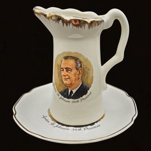 Lyndon B Johnson 2 Pc Set Creamer Saucer McCoy Pottery LBJ 36th President